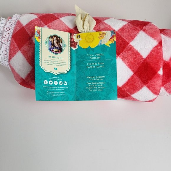 The Pioneer Woman Blanket Velvet Plush Throw Gingham Red Check 72" x 50" New - Picture 5 of 15